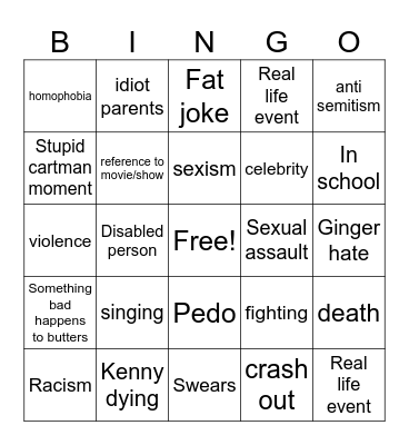 South Park Bingo Card