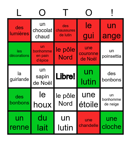 Mots de Noel Bingo Card