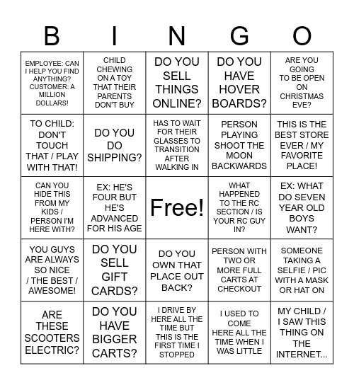 TOY STORE BINGO Card