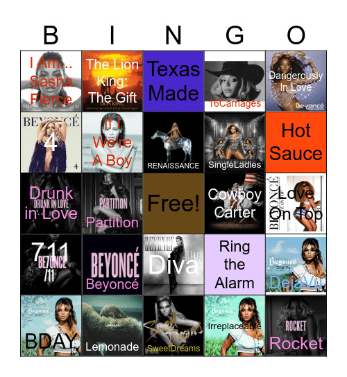 Yoncé Bingo Card