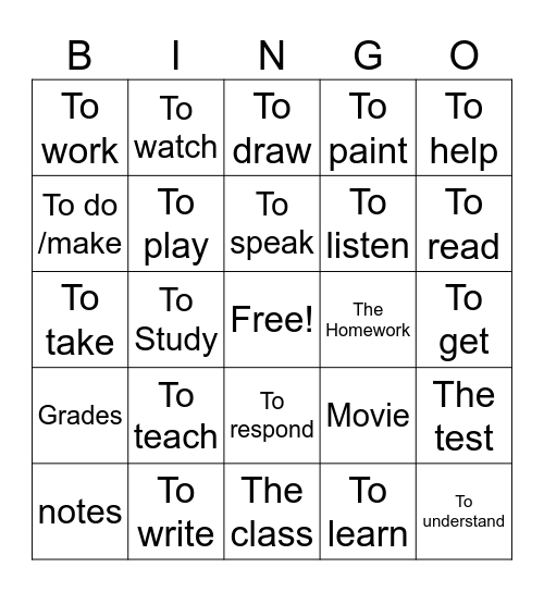 School Verbs Bingo Card