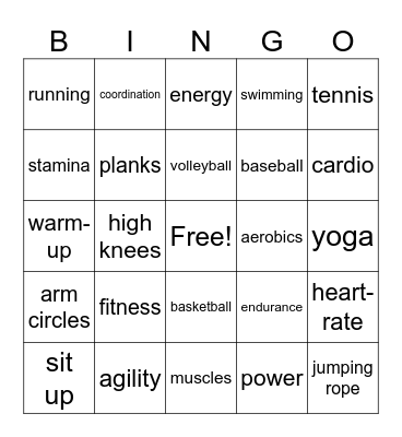 Physical Education Bingo Card