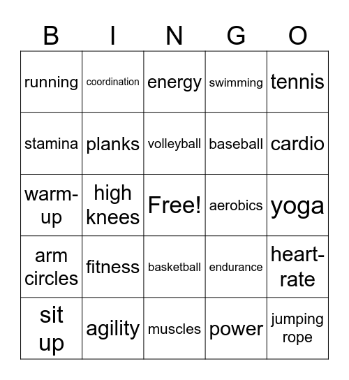 Physical Education Bingo Card