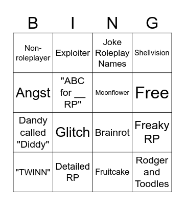 Dandy's world RP bingo Card