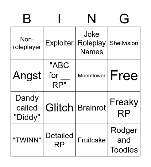 Dandy's world RP bingo Card