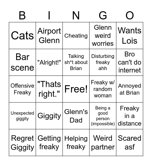 Quagmire Bingo Card