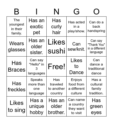 Diversity Bingo Card