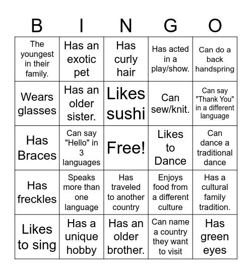 Diversity Bingo Card