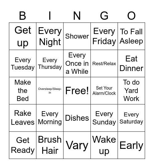 Routine ASL Bingo Card