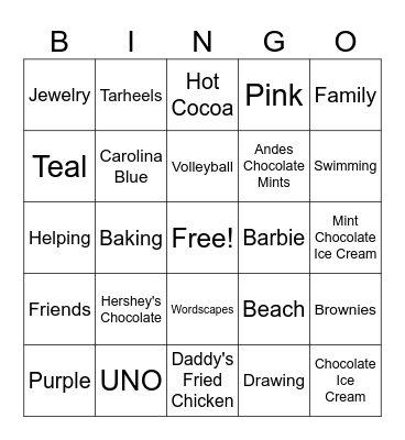 Lauren's 8th Birthday Party Bingo Card