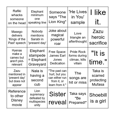 Mufasa Bingo Card