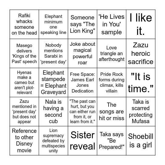 Mufasa Bingo Card