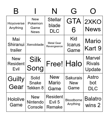 Game Awards 2024 Bingo Card