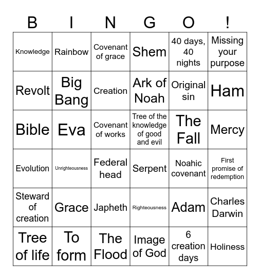 Religious Education Bingo Card