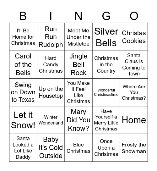 Country Christmas Bingo Card