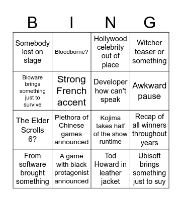 TGA Bingo Card