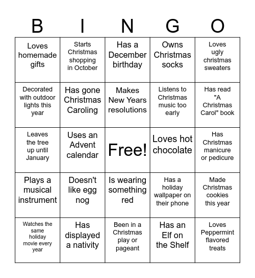 Merry Christmas Bingo Card