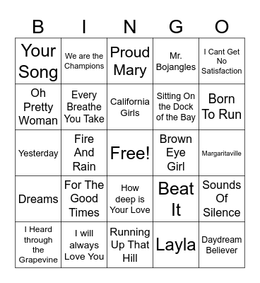 Top songs of the 20th Century Bingo Card