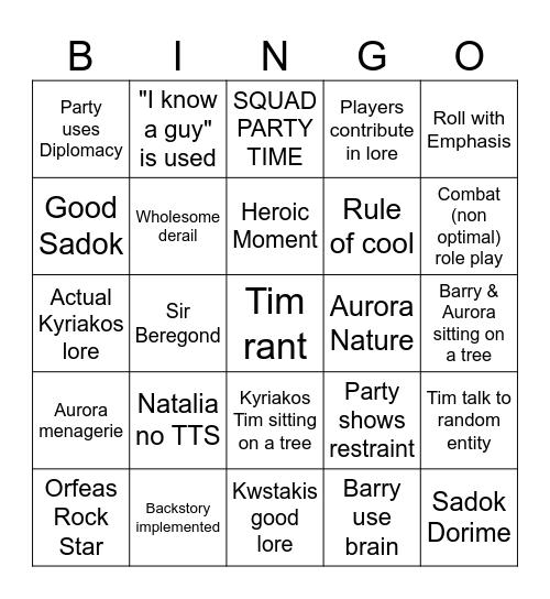 "Good" Bingo Card
