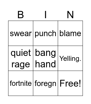 rage Bingo Card