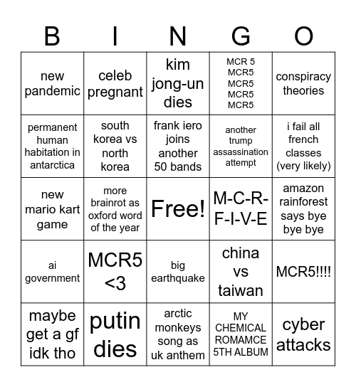 2025 Bingo Card! Bingo Card