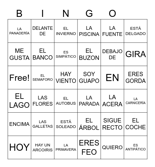 EN EL PARQUE Bingo Card