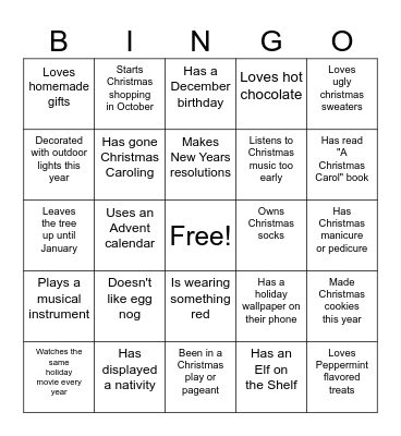 Merry Christmas Bingo Card