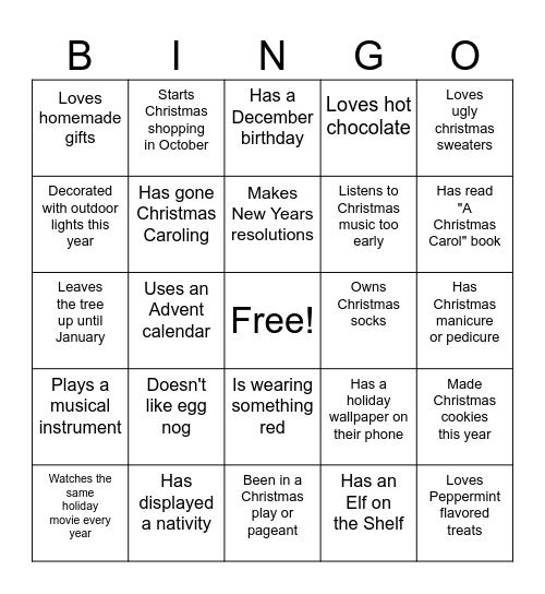 Merry Christmas Bingo Card