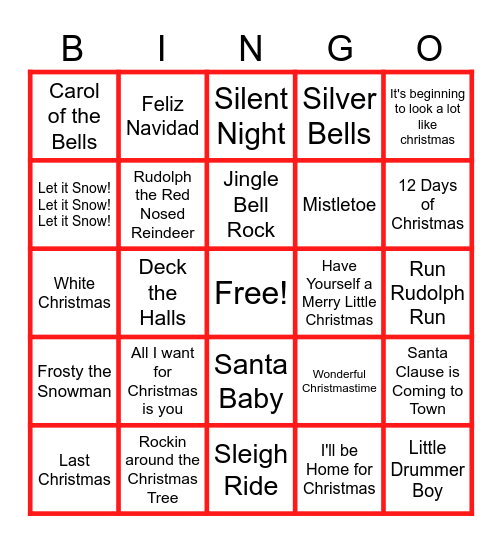 Holiday Song Bingo Card