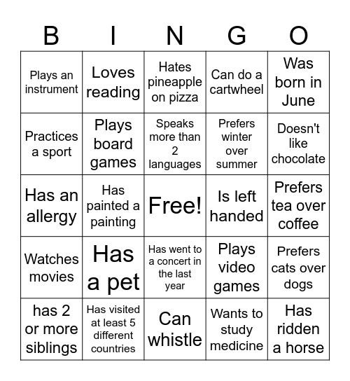 Find a person who... Bingo Card