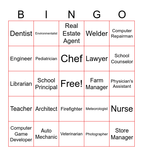 Career Bingo Card