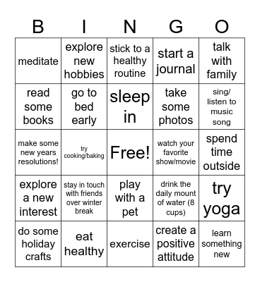 winter wellness Bingo Card