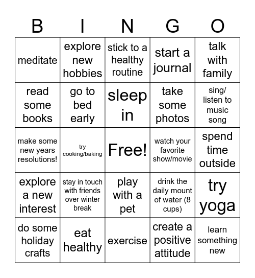 winter wellness Bingo Card