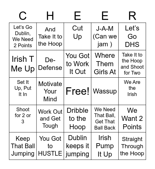 CHEER BINGO Card