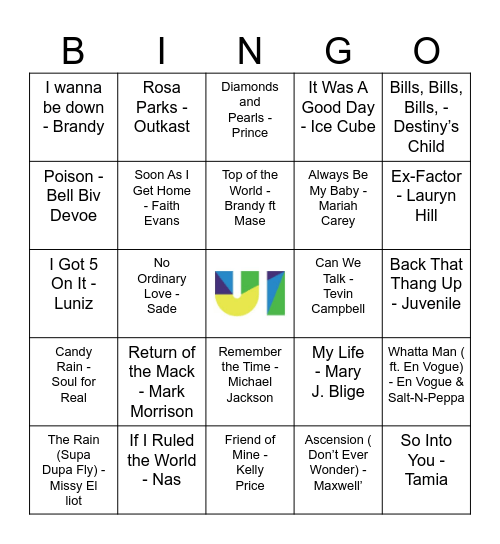 90's Music Bingo Card