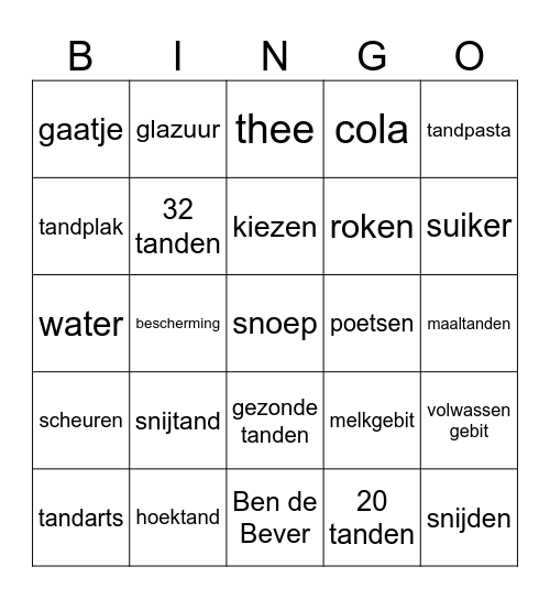 Tandenbingo Card