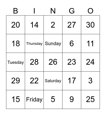 ESL Class Bingo Card