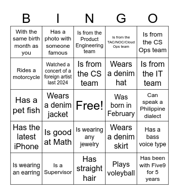 Five9 Human Bingo Card