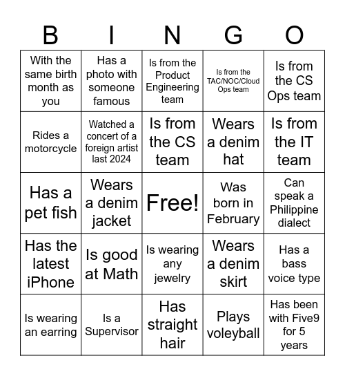 Five9 Human Bingo Card