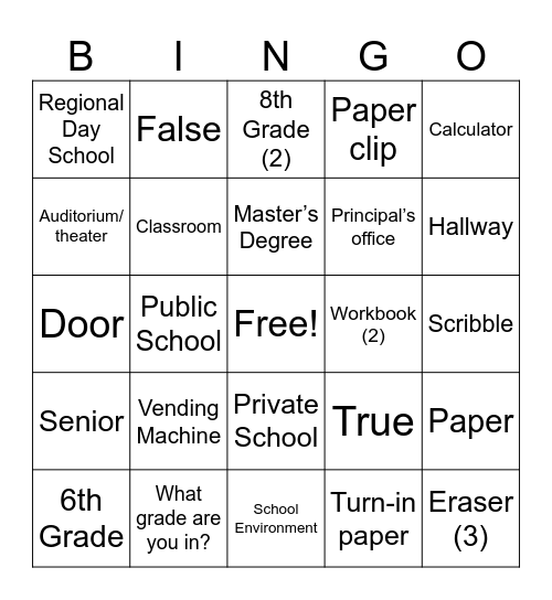 Unit 2 Bingo Card