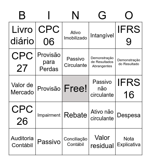 Bingo Contábil Bingo Card