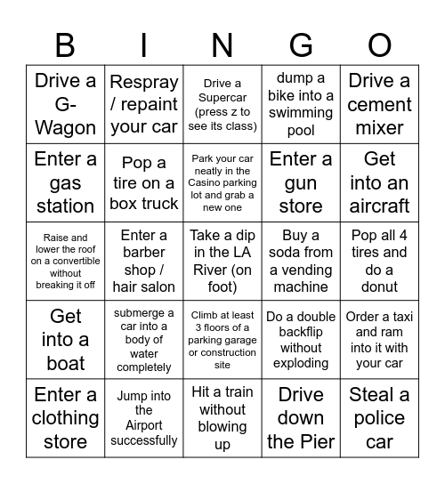 Car Tag Bingo Card