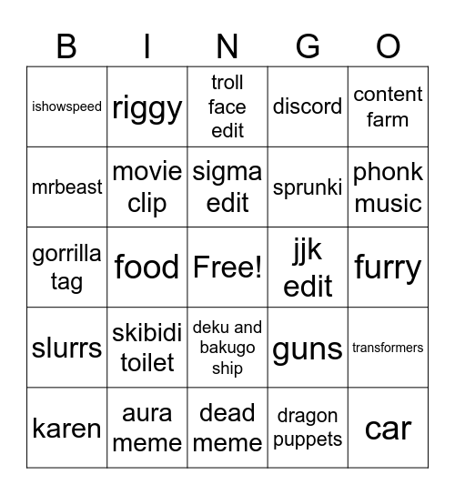 youtube shorts bingo Card