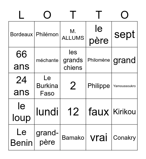 La lotto du 9 décembre Per6 Bingo Card