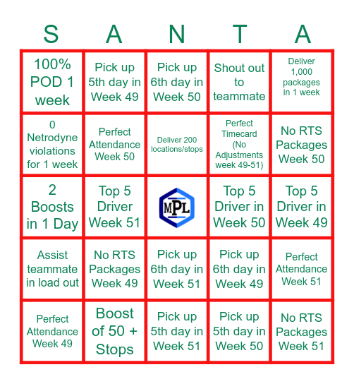 PEAK SANTA BINGO Card