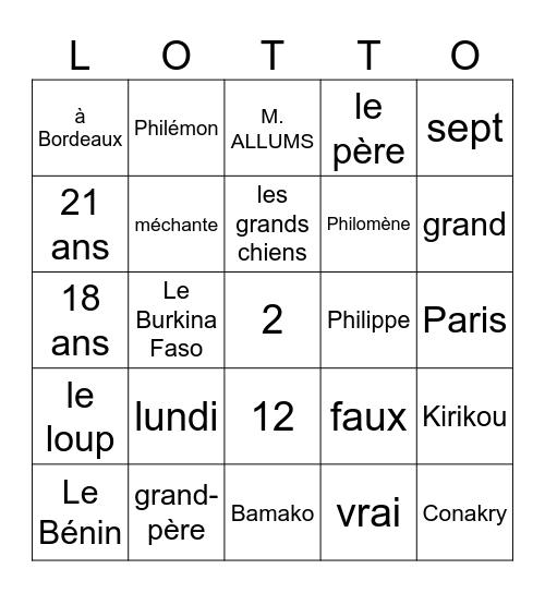 La lotto du 9 décembre Per8 Bingo Card