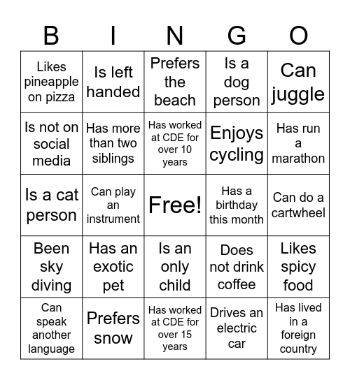 CCTD Winter Gathering BINGO Card