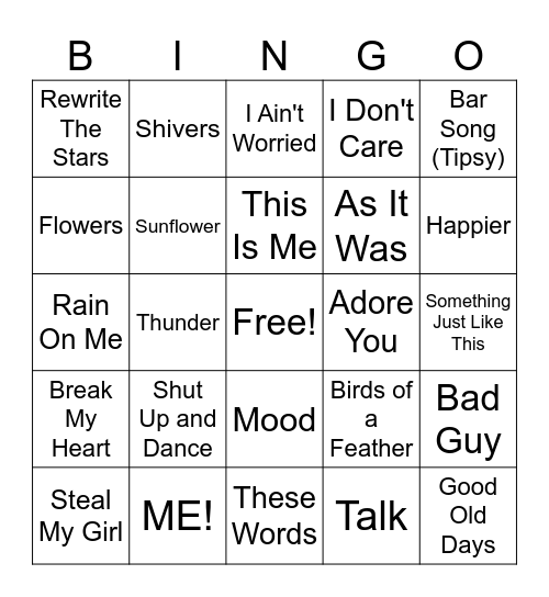 Reward Party Bingo Card