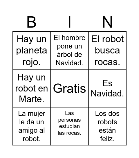 El robot Martin Bingo Card