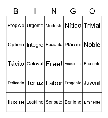 Cognate Bingo Card
